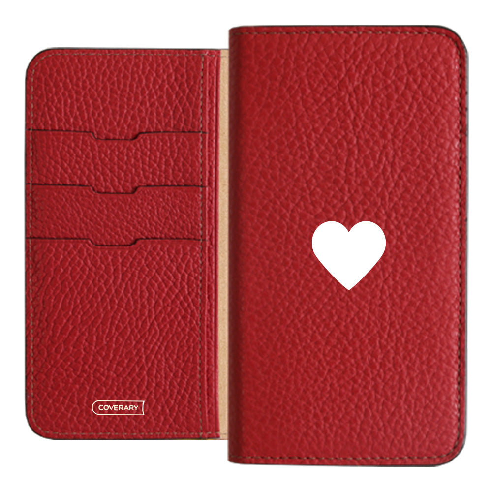 本革 32色 イタリアンシュリンクレザー ハート柄 手帳型ケース Galaxyシリーズ