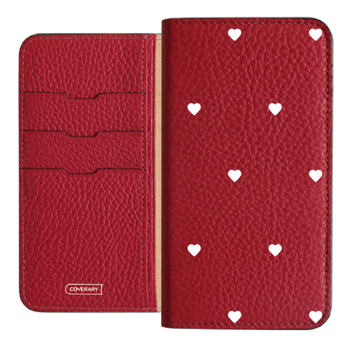 本革 32色 イタリアンシュリンクレザー ハート柄 手帳型ケース Xperiaシリーズ