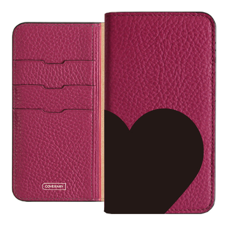 本革 32色 イタリアンシュリンクレザー ハート柄 手帳型ケース Xperiaシリーズ