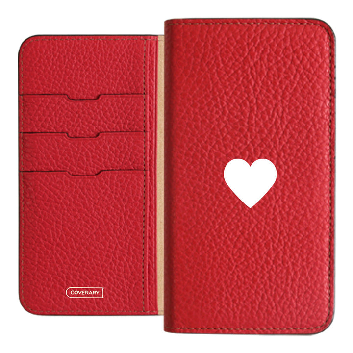 本革 32色 イタリアンシュリンクレザー ハート柄 手帳型ケース Xperiaシリーズ