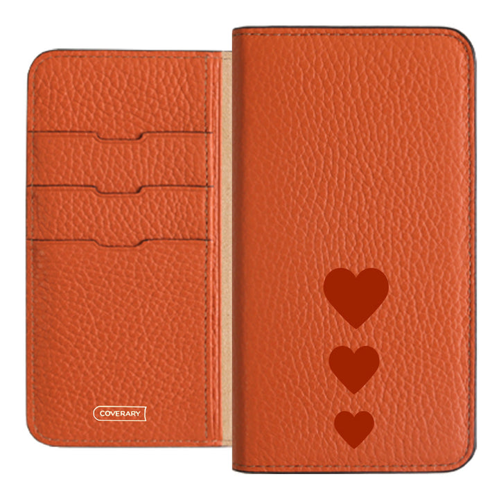 本革 32色 イタリアンシュリンクレザー ハート柄 手帳型ケース Xperiaシリーズ