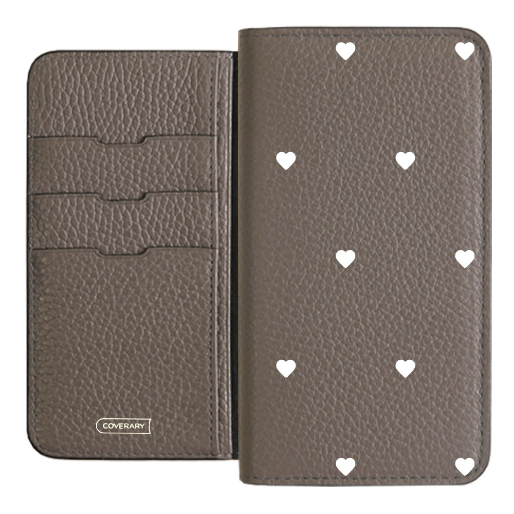 本革 32色 イタリアンシュリンクレザー ハート柄 手帳型ケース Xperiaシリーズ