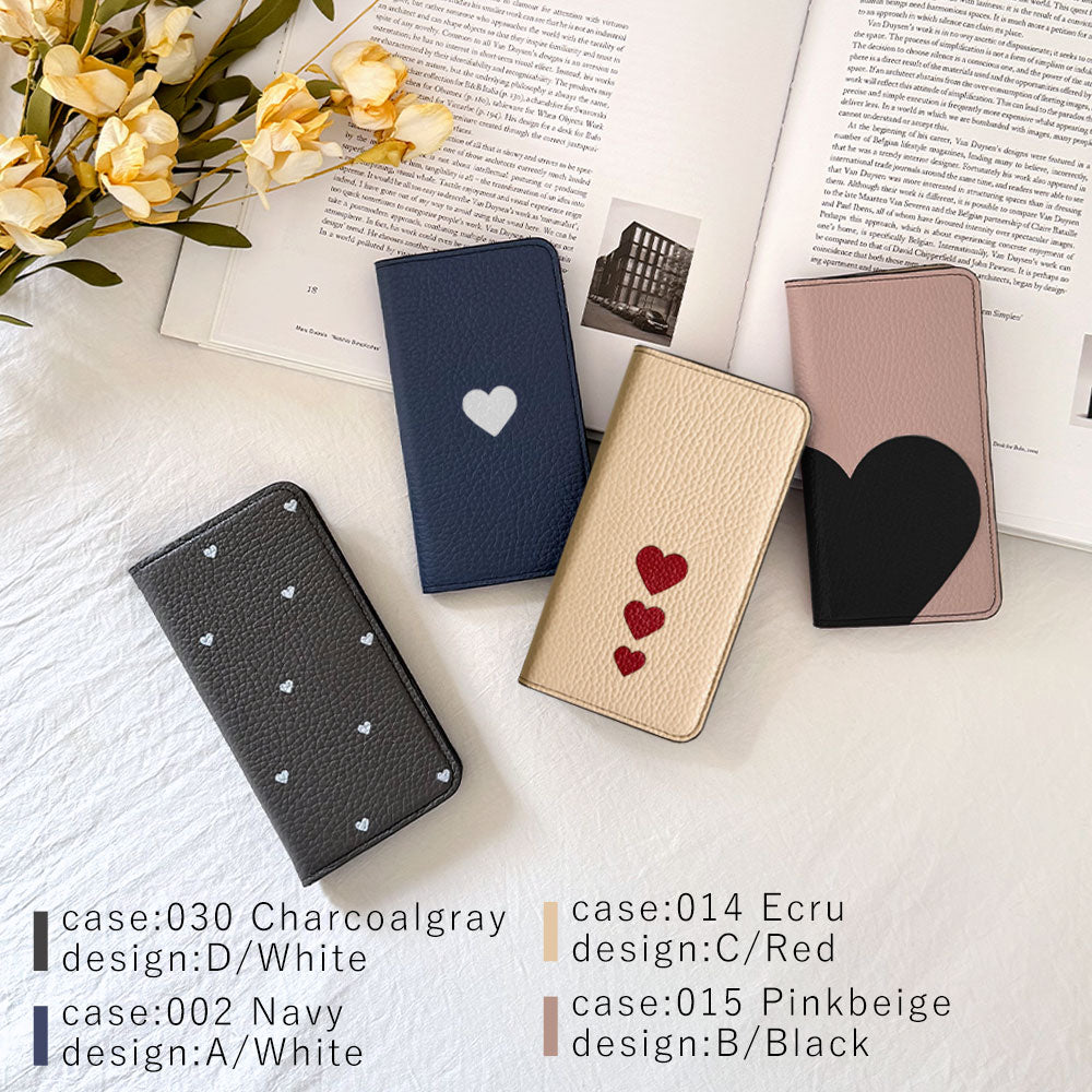 本革 32色 イタリアンシュリンクレザー ハート柄 手帳型ケース Google Pixelシリーズ