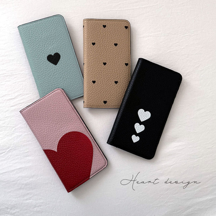 本革 32色 イタリアンシュリンクレザー ハート柄 手帳型ケース Xperiaシリーズ