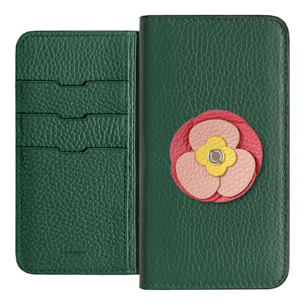 Étui portefeuille en cuir véritable 32 couleurs cuir italien grainé décoration fleur réelle pour la série Google Pixel