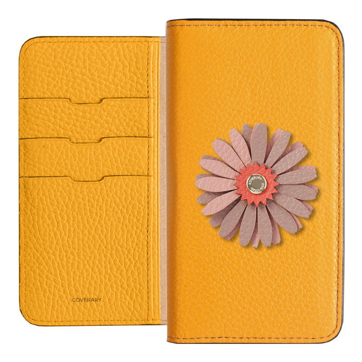 Étui portefeuille en cuir véritable 32 couleurs cuir italien grainé décoration fleur réelle pour la série Google Pixel