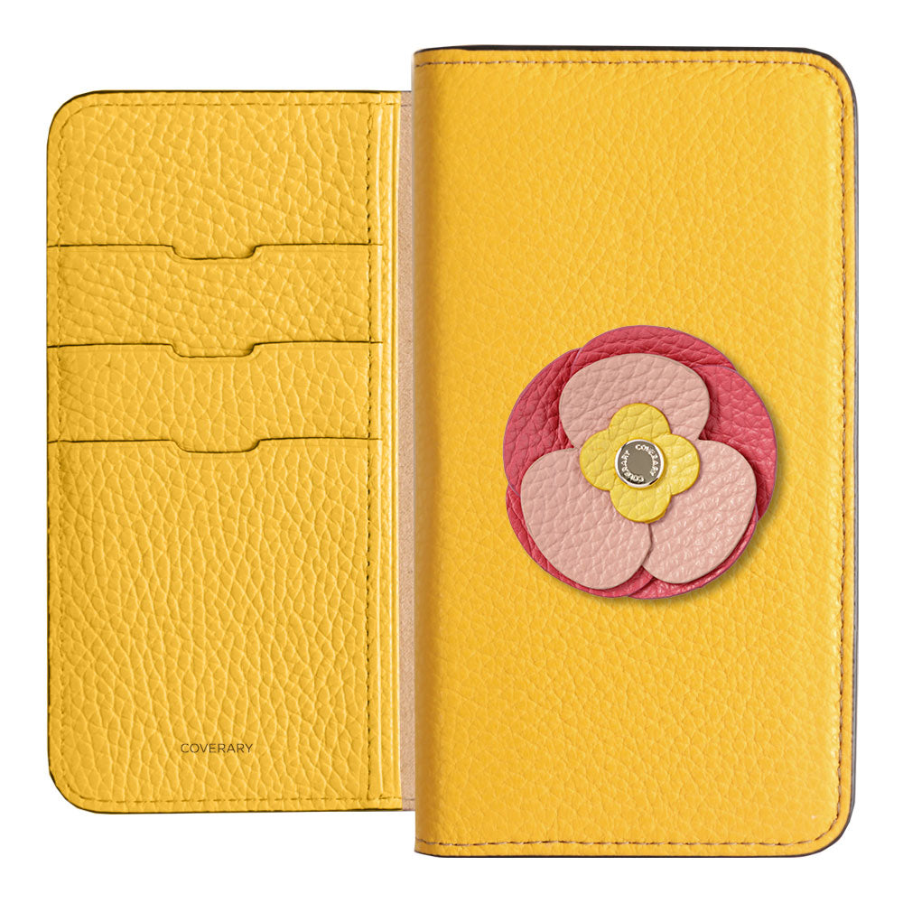 Étui portefeuille en cuir véritable 32 couleurs cuir italien grainé décoration fleur réelle pour la série Google Pixel