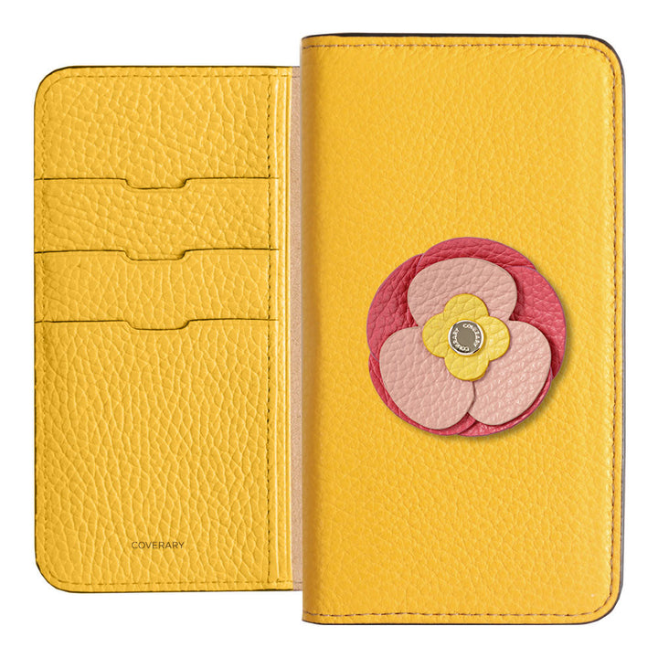 Étui portefeuille en cuir véritable 32 couleurs cuir italien grainé décoration fleur réelle pour la série Google Pixel