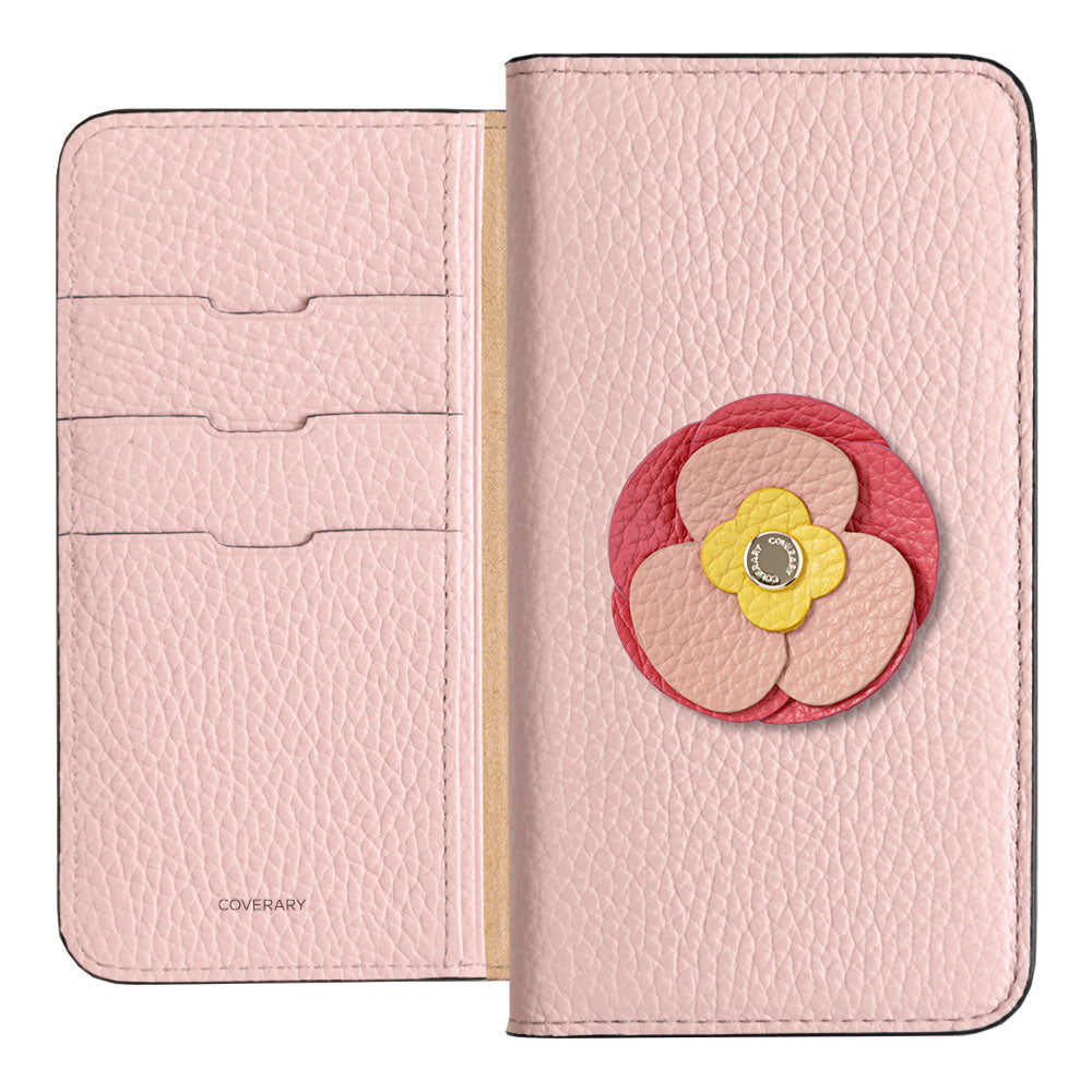 Étui portefeuille en cuir véritable 32 couleurs cuir italien grainé décoration fleur réelle pour la série Google Pixel