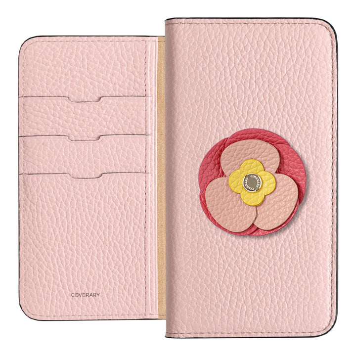 Étui portefeuille en cuir véritable 32 couleurs cuir italien grainé décoration fleur réelle pour la série Google Pixel