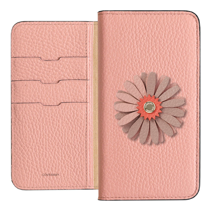 Étui portefeuille en cuir véritable 32 couleurs cuir italien grainé décoration fleur réelle pour la série Google Pixel