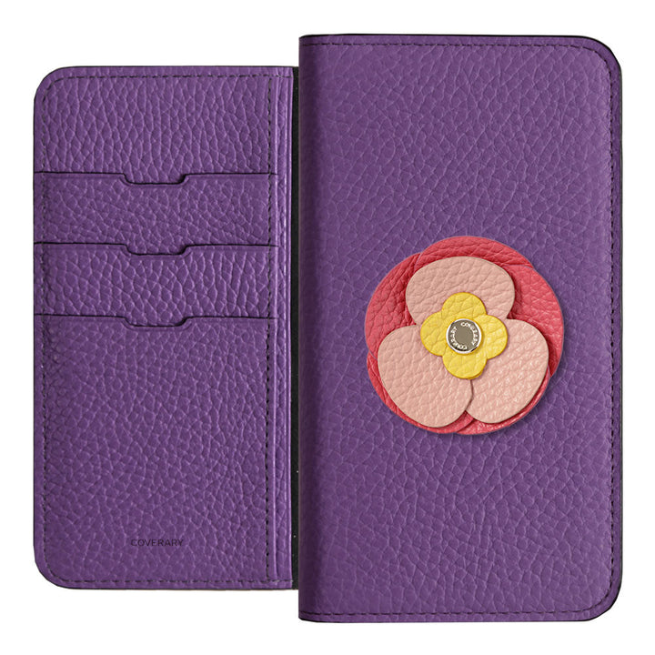 Étui portefeuille en cuir véritable 32 couleurs cuir italien grainé décoration fleur réelle pour la série Google Pixel