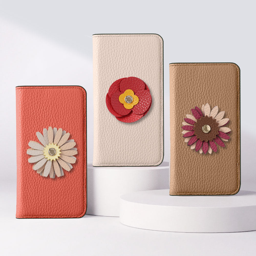 Genuine Leather 32 Colors Italian Shrink Leather Real Flower Decoration Wallet Case Galaxy Series