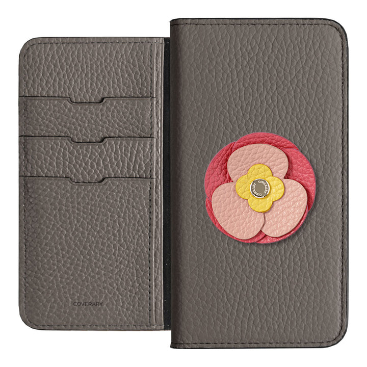 Genuine Leather 32 Colors Italian Shrink Leather Real Flower Decoration Wallet Case AQUOS Series