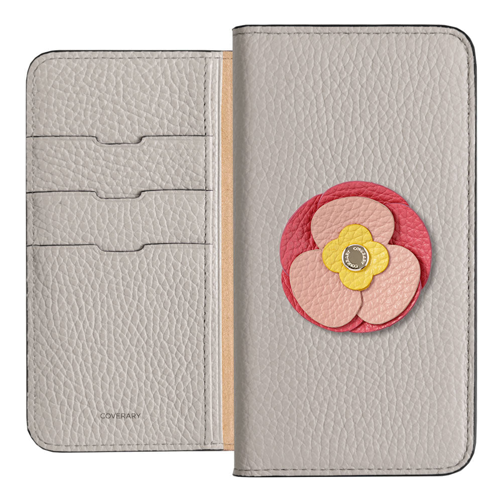 Genuine Leather 32 Colors Italian Shrink Leather Real Flower Decoration Wallet Case AQUOS Series