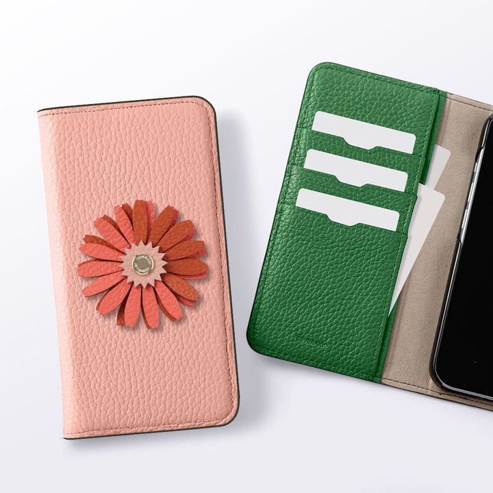 Étui portefeuille en cuir véritable 32 couleurs cuir italien grainé décoration fleur réelle pour la série Google Pixel