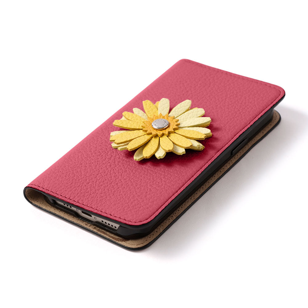 Étui portefeuille en cuir véritable 32 couleurs cuir italien grainé décoration fleur réelle pour la série Google Pixel