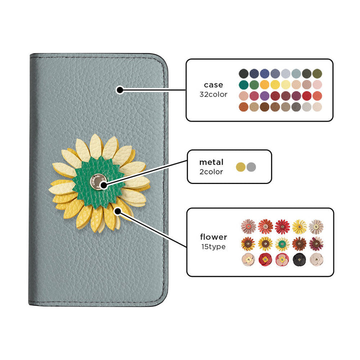 Genuine Leather 32 Colors Italian Shrink Leather Real Flower Decoration Wallet Case Galaxy Series