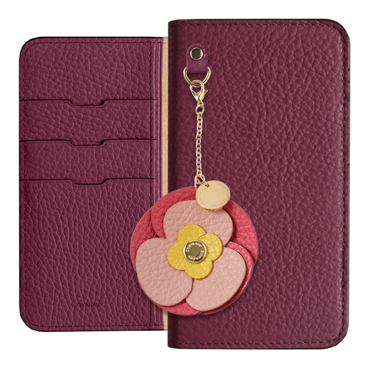Genuine Leather 32 Colors Italian Shrink Leather Real Flower Charm Notebook Case AQUOS Series