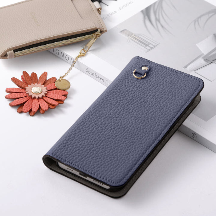 Genuine Leather 32 Colors Italian Shrink Leather Real Flower Charm Notebook Case AQUOS Series