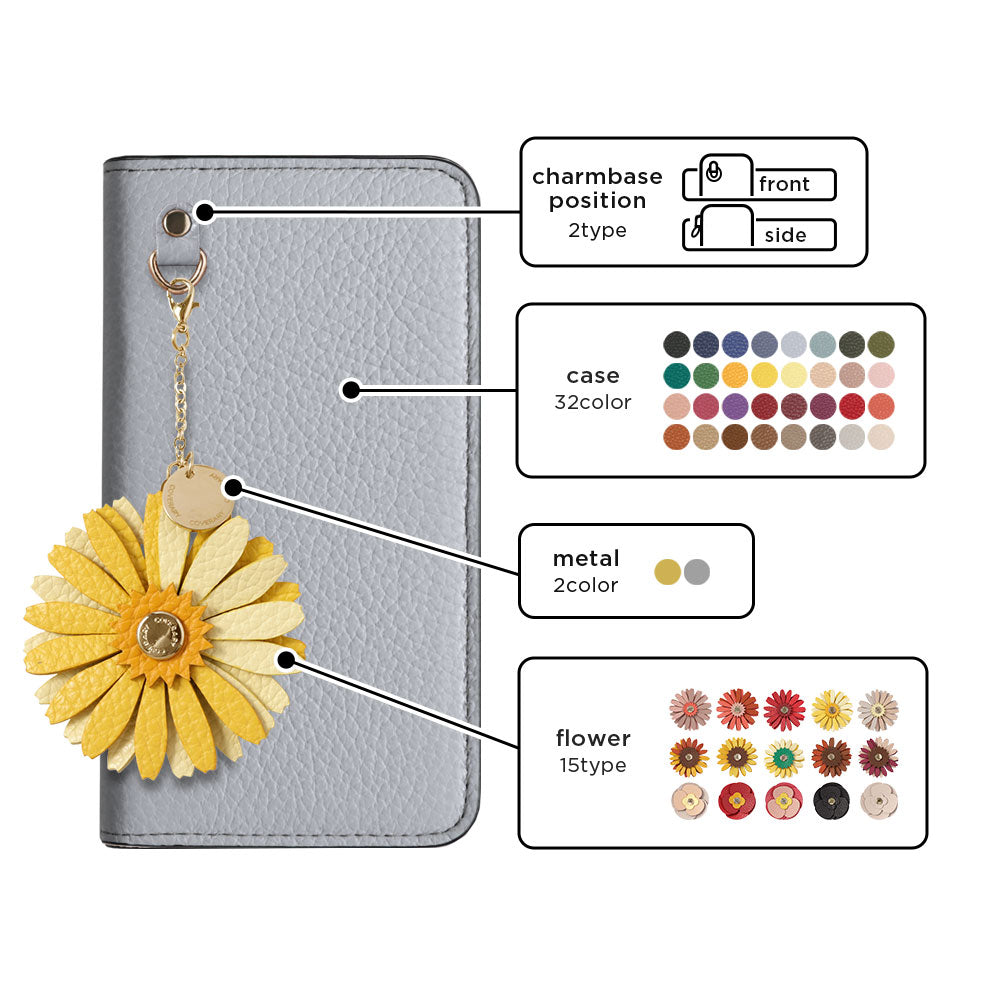 Genuine Leather 32 Colors Italian Shrink Leather Real Flower Charm Wallet Case Galaxy Series