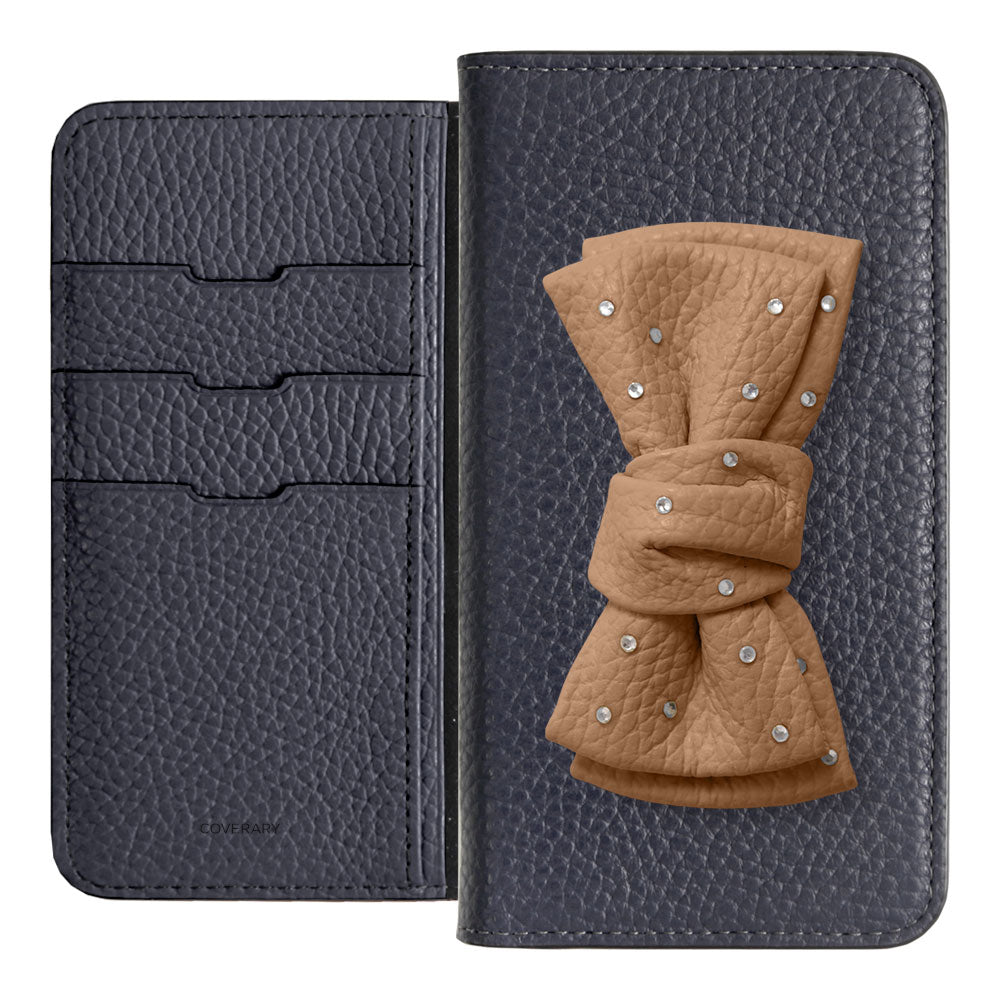 Genuine Leather 32 Colors Italian Shrink Leather Double Ribbon Decoration with Stone Notebook Case AQUOS Series