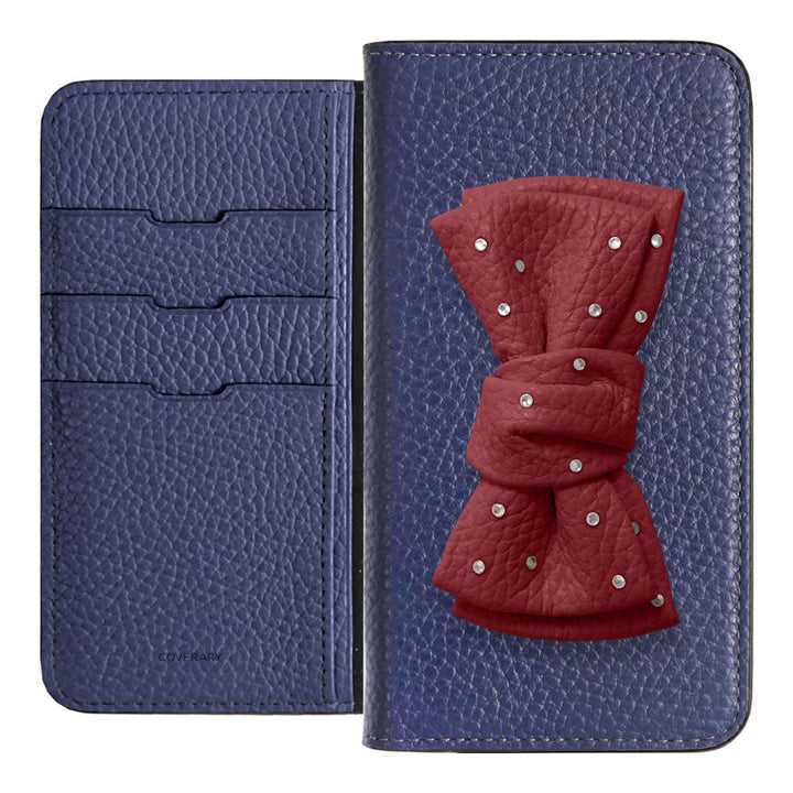 Genuine Leather 32 Colors Italian Shrink Leather Double Ribbon Decoration with Stone Notebook Case Galaxy Series