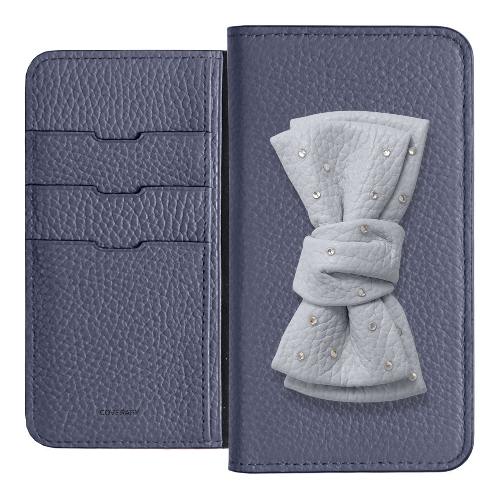 Genuine Leather 32 Colors Italian Shrink Leather Double Ribbon Decoration with Stone Notebook Case AQUOS Series