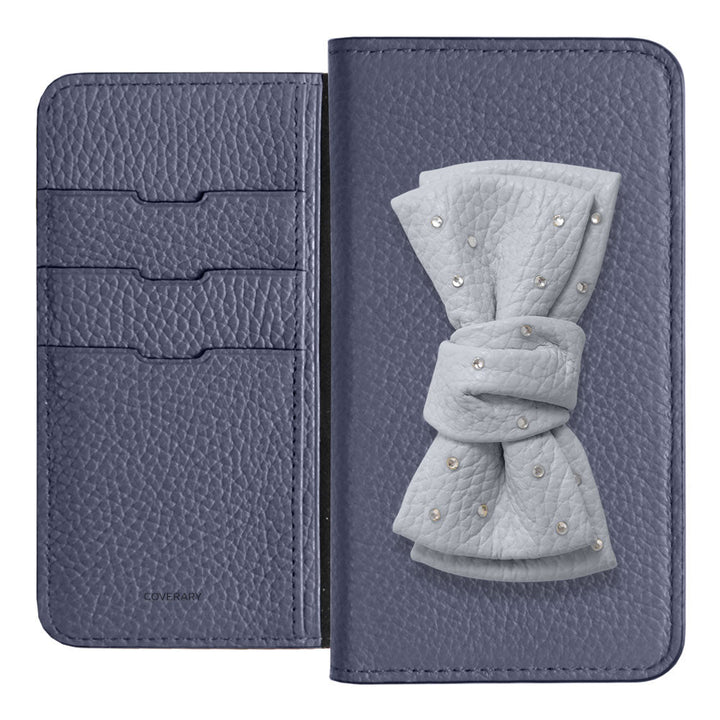 Genuine Leather 32 Colors Italian Shrink Leather Double Ribbon Decoration with Stone Notebook Case AQUOS Series