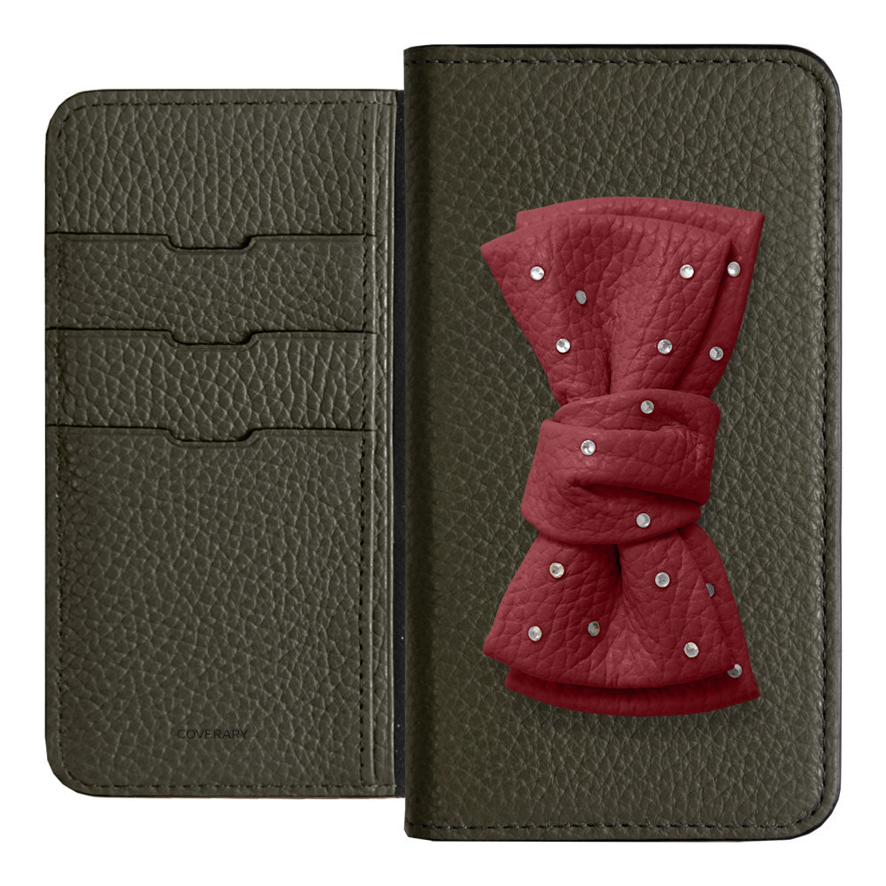 Genuine Leather 32 Colors Italian Shrink Leather Double Ribbon Decoration with Stone Notebook Case AQUOS Series