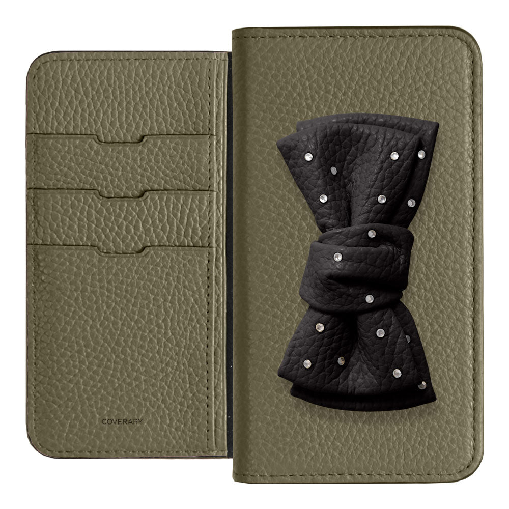 Genuine Leather 32 Colors Italian Shrink Leather Double Ribbon Decoration with Stone Notebook Case Galaxy Series