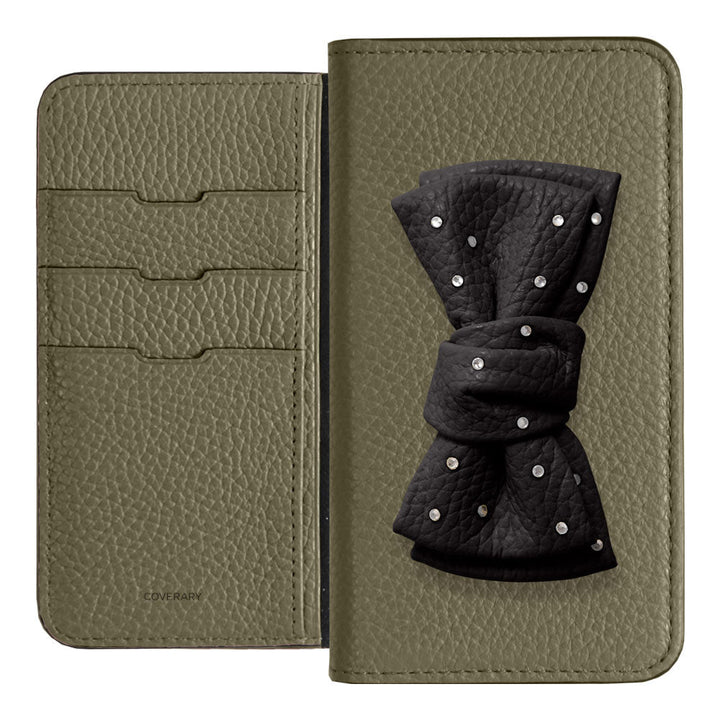 Genuine Leather 32 Colors Italian Shrink Leather Double Ribbon Decoration with Stone Notebook Case Galaxy Series