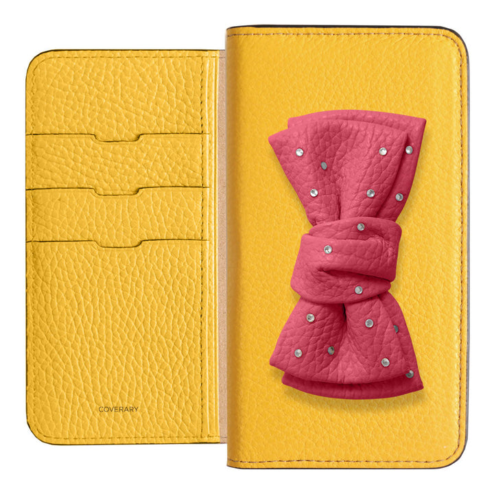 Genuine Leather 32 Colors Italian Shrink Leather Double Ribbon Decoration with Stone Notebook Case for Google Pixel Series