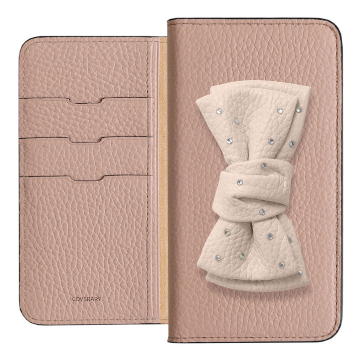 Genuine Leather 32 Colors Italian Shrink Leather Double Ribbon Decoration with Stone Notebook Case AQUOS Series