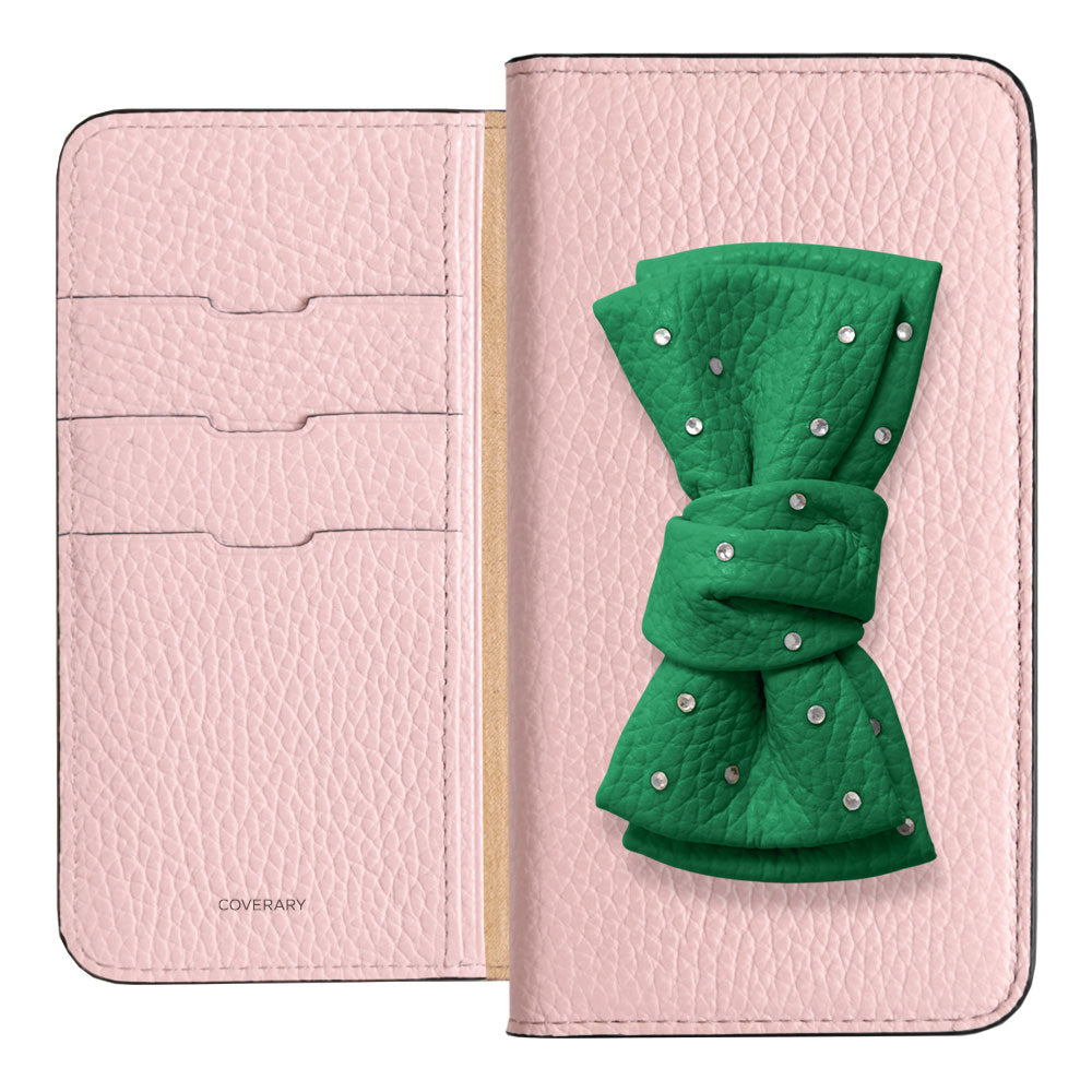 Genuine Leather 32 Colors Italian Shrink Leather Double Ribbon Decoration with Stone Notebook Case AQUOS Series