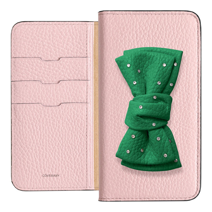 Genuine Leather 32 Colors Italian Shrink Leather Double Ribbon Decoration with Stone Notebook Case AQUOS Series