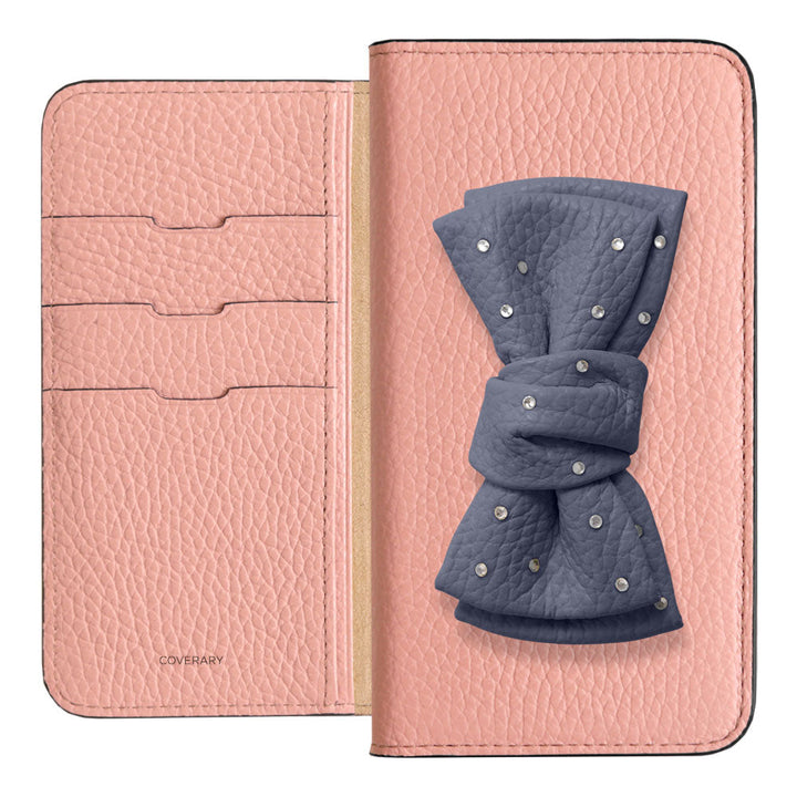 Genuine Leather 32 Colors Italian Shrink Leather Double Ribbon Decoration with Stone Notebook Case Galaxy Series