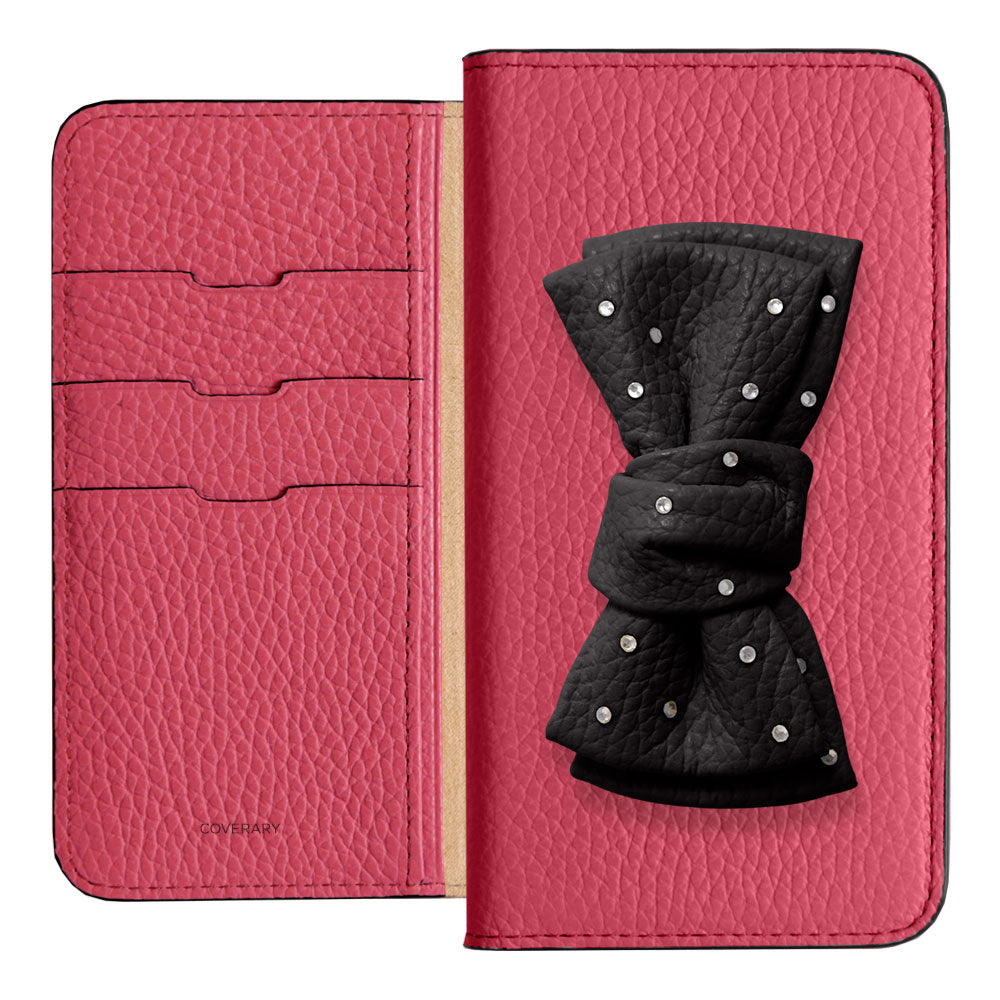 Genuine Leather 32 Colors Italian Shrink Leather Double Ribbon Decoration with Stone Notebook Case AQUOS Series