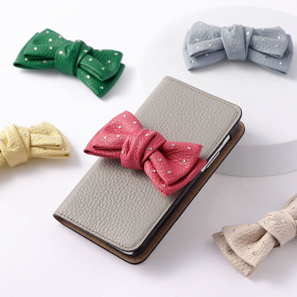 Genuine Leather 32 Colors Italian Shrink Leather Double Ribbon Decoration with Stone Notebook Case AQUOS Series