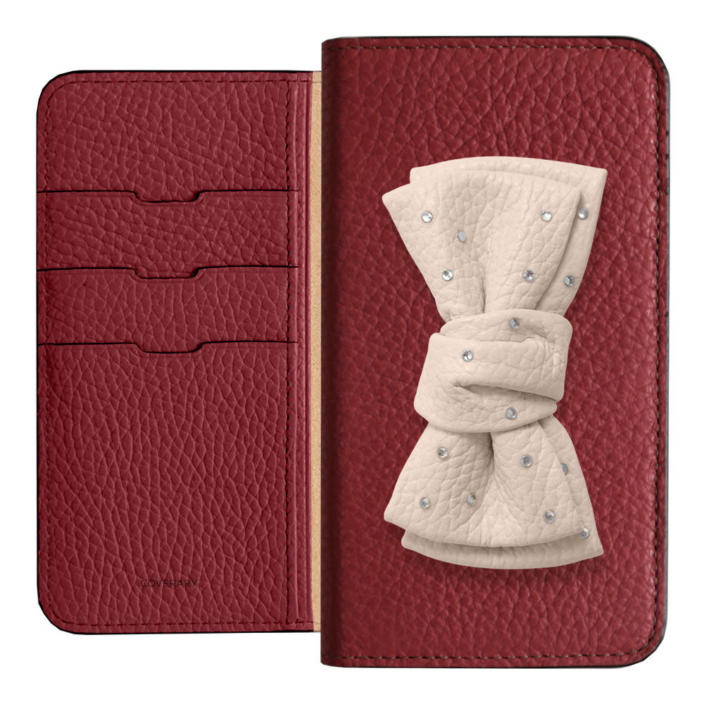 Genuine Leather 32 Colors Italian Shrink Leather Double Ribbon Decoration with Stone Notebook Case Galaxy Series