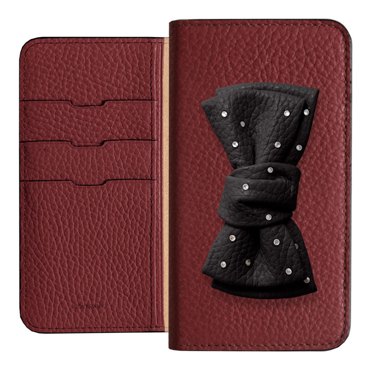 Genuine Leather 32 Colors Italian Shrink Leather Double Ribbon Decoration with Stone Notebook Case AQUOS Series