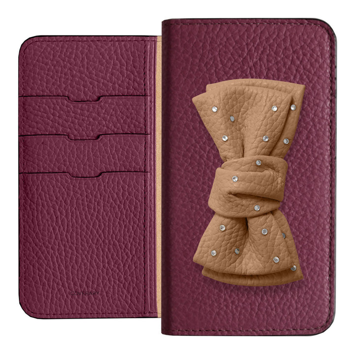 Genuine Leather 32 Colors Italian Shrink Leather Double Ribbon Decoration with Stone Notebook Case AQUOS Series