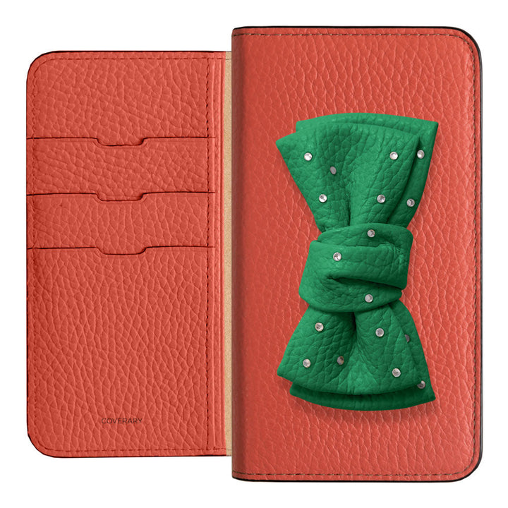 Genuine Leather 32 Colors Italian Shrink Leather Double Ribbon Decoration with Stone Notebook Case AQUOS Series