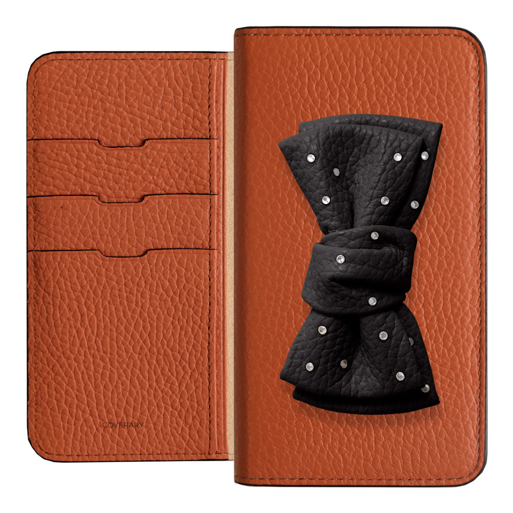 Genuine Leather 32 Colors Italian Shrink Leather Double Ribbon Decoration with Stone Notebook Case AQUOS Series