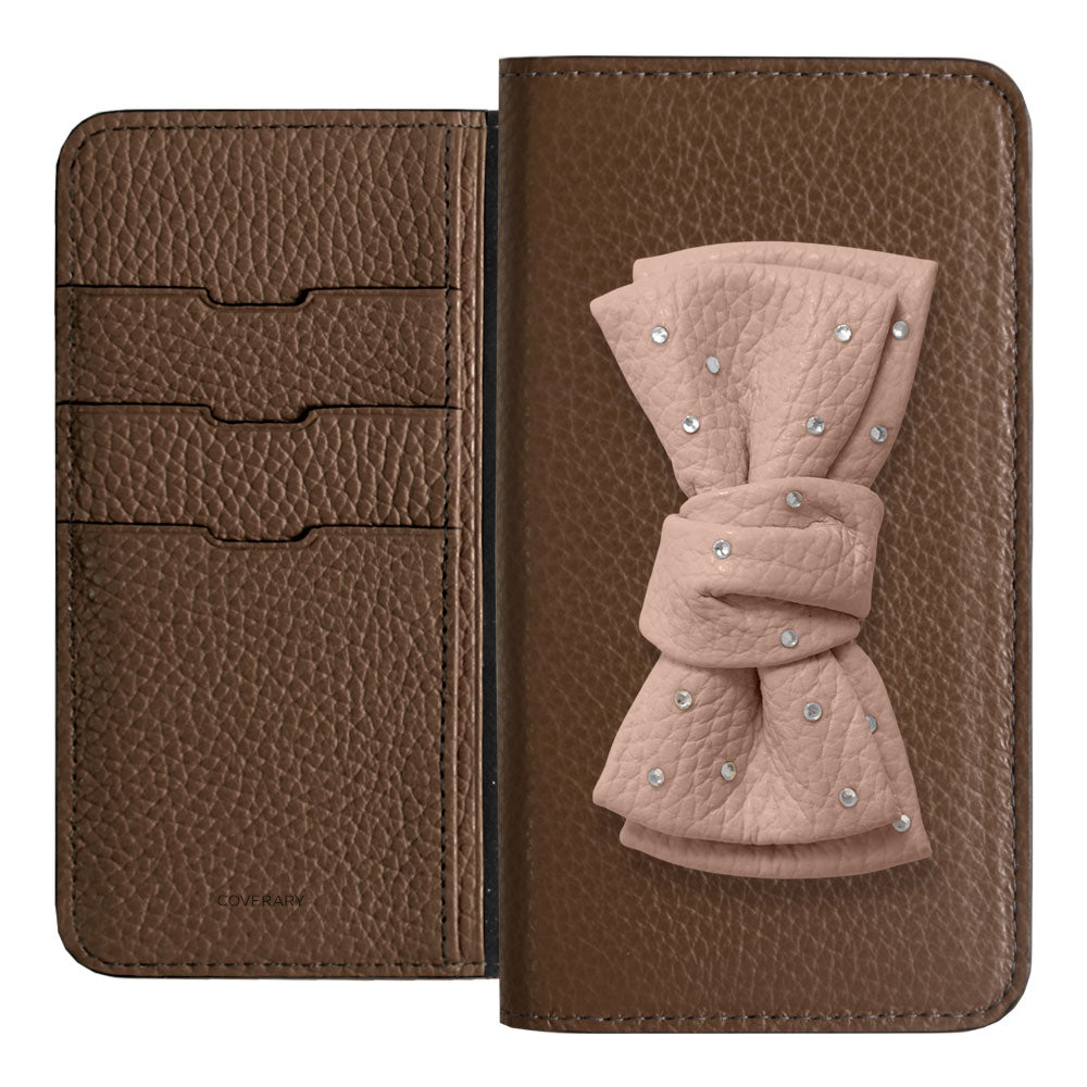 Genuine Leather 32 Colors Italian Shrink Leather Double Ribbon Decoration with Stone Notebook Case AQUOS Series