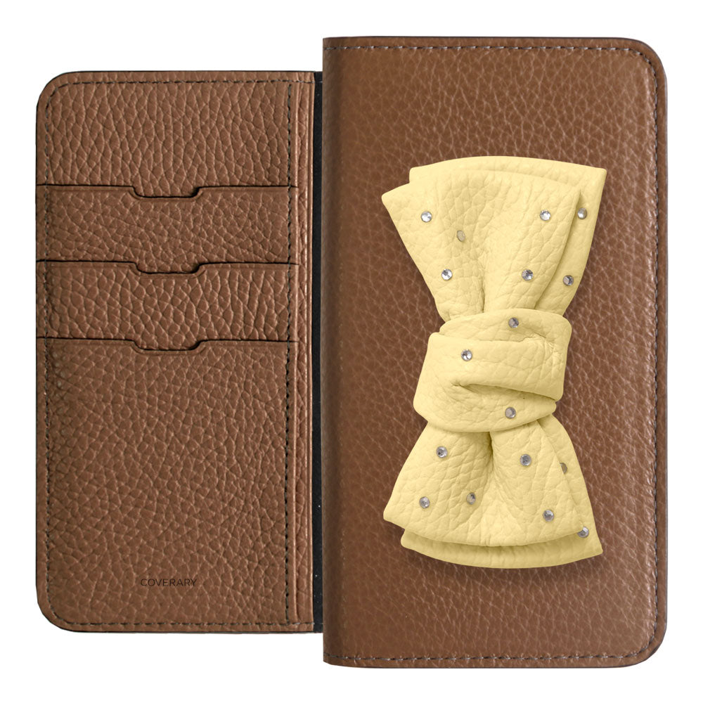 Genuine Leather 32 Colors Italian Shrink Leather Double Ribbon Decoration with Stone Notebook Case Galaxy Series