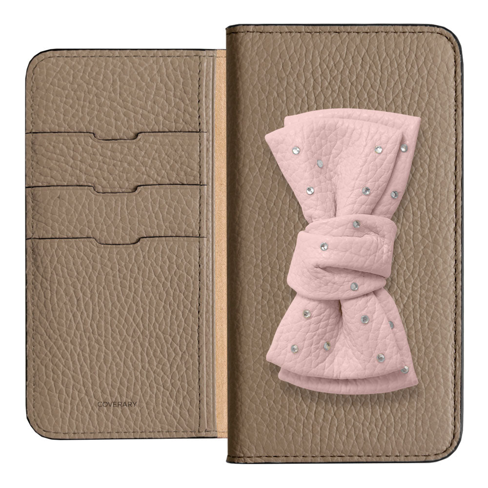 Genuine Leather 32 Colors Italian Shrink Leather Double Ribbon Decoration with Stone Notebook Case AQUOS Series