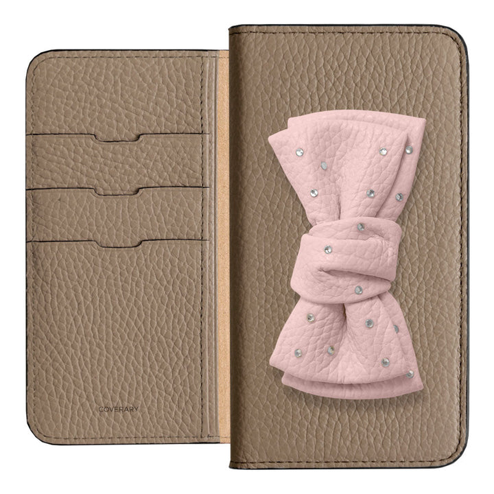 Genuine Leather 32 Colors Italian Shrink Leather Double Ribbon Decoration with Stone Notebook Case Galaxy Series