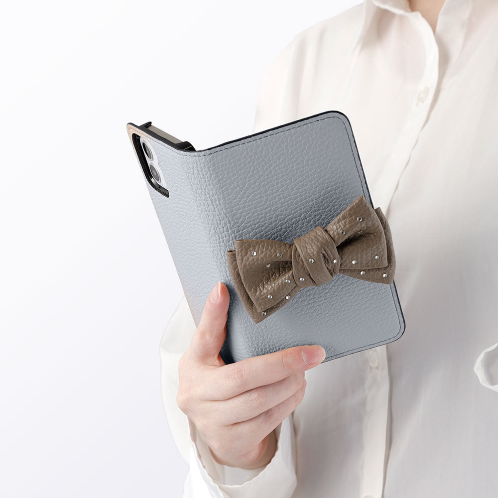 Genuine Leather 32 Colors Italian Shrink Leather Double Ribbon Decoration with Stone Notebook Case Galaxy Series