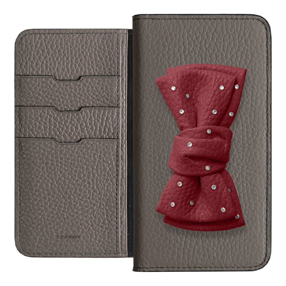Genuine Leather 32 Colors Italian Shrink Leather Double Ribbon Decoration with Stone Notebook Case Galaxy Series